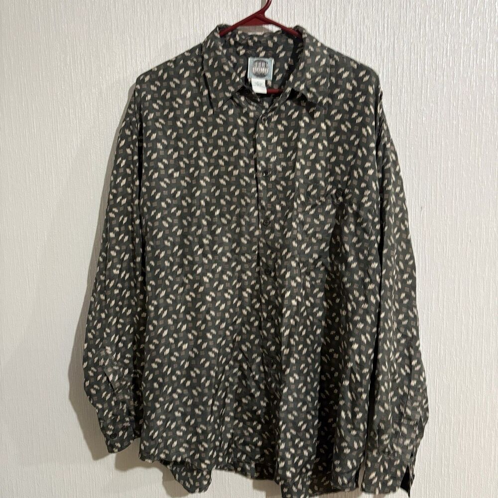 Vintage 100% Silk Uomo Button Down Shirt Retro Long Sleeve Work Business Men's L